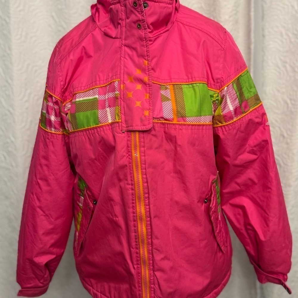 Big Chill Free Style Pink and Green Puffer Jacket with High Collar